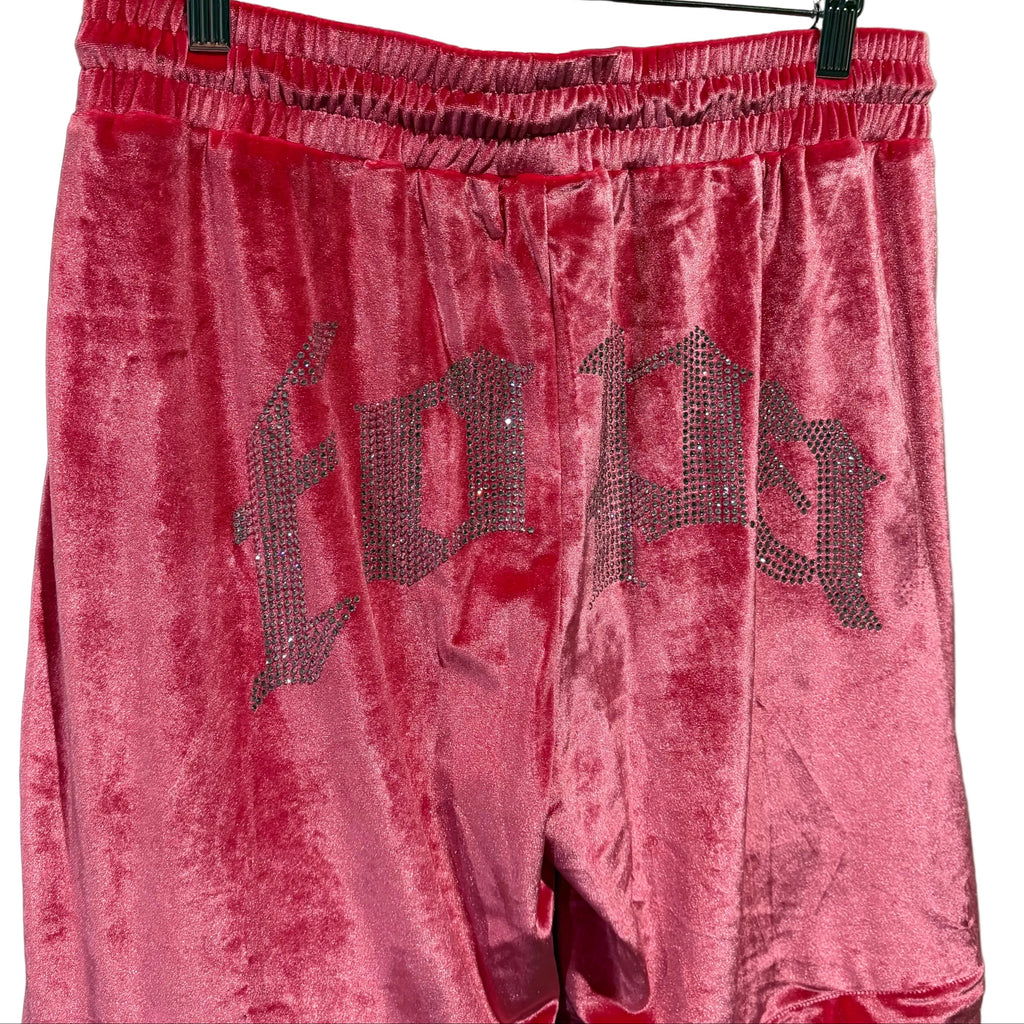 Black Convertible Velour Sweatpants rhinestone back view