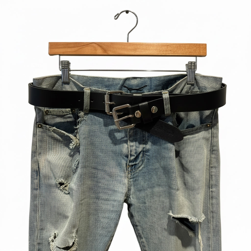 Two-Headed Belt full view on jeans